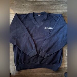 Vintage Yamaha Men's Navy Blue Sweater